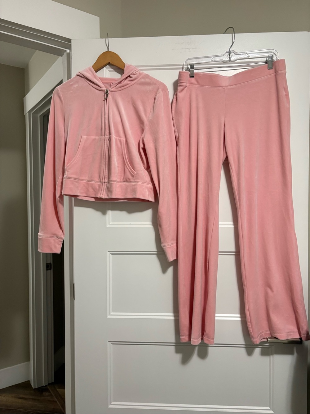 Juicy Couture Light Pink Velour Zip Hoodie & Lounge Pants Set Sz Large